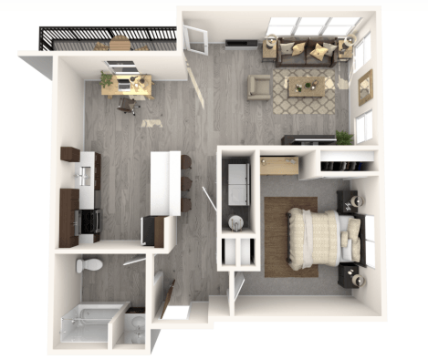 Floor plan for 1 bed, 1 bath, 861 sqft